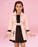 Cutecumber Solid Dress With Full Sleeves Typography Embroidered Jacket & Belt  - Peach