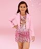 Cutecumber Sequins Embellished Dress With Full Sleeves H Alphabet Chain Detailed Shrug Set - Pink