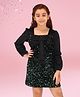 Cutecumber Full Puffed Sleeves Bow Applique Detailed Sequins Embellished Dress - Green