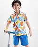 Ollington St. Cotton Half Sleeves Leaf Printed Shirt & Knit Shorts - White & Blue