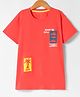 Doreme Sinker Knit Half Sleeves T-Shirt with Text Print - Coral