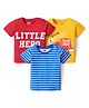 Babyhug Cotton Knit Half Sleeves T-Shirts With Stripes & Little Hero Text Print Pack Of 3 - Yellow & Blue
