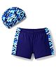 Pine Kids Mid Thigh Length Swimming Trunk with Cap Abstract Print - Navy Blue
