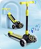 Babyhug 3 Wheel Kids Kick Scooter With LED PU Wheel & Music Yellow &Black|4 Level Adjustable Handle Bar| 50Kg Capacity| Compact Fold| Toy for 3 to 10 year Boys and Girls| Sport Gift| Physical Activity