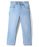 Primo Gino 100% Cotton Woven Full Length Mom Fit Washed Jeans with Back Elasticated Waistband - Light Blue