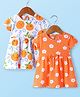Babyhug Single Jersey Knit Half Sleeves Floral & Oranges Printed Frocks with Bow Applique Pack of 2 - Orange & White