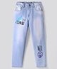 Primo Gino Woven Full Length Washed Jean With Graffiti Print - Light Blue