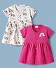 Ben Benny 100% Cotton Knit Half Sleeves Front Open Frocks with Tropical Theme Print Pack of 2 - White & Dark Pink
