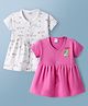 Ben Benny 100% Cotton Knit Half Sleeves Front Open Frocks with Animal Print Pack of 2 - White & Pink