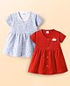 Ben Benny 100% Cotton Knit Half Sleeves Front Open Frocks with Floral & Text Print Pack of 2 - Red & Light Blue