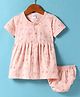 Ben Benny 100% Cotton Knit Half Sleeves Front Open Frock With Deer & Floral Print & Bloomer - Peach