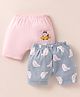 Ben Benny 100% Cotton Knit Above Knee Length Shorts with Birds & Bunny Print Pack of 2 - Pink & Grey