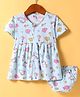 Ben Benny 100% Cotton Knit Half Sleeves Front Open Frock With Unicorn Print & Bloomer - Light Blue