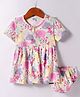 Ben Benny 100% Cotton Knit Half Sleeves Front Open Frock & Bloomer with Jungle Theme Print - Off White