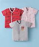 Ben Benny 100% Cotton Knit Half Sleeves Front Open Jhablas with Stripes & Bunny Print Pack of 3 - Red Grey & Pink