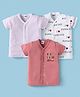 Ben Benny 100% Cotton Knit Half Sleeves Jhablas with Stripes & Text Print Pack of 3 - Pink & White