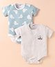 Ben Benny 100% Cotton Knit Half Sleeves Onesies with Bear & Bird Print Pack of 2 - Light Blue & Light Grey