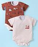 Ben Benny 100% Cotton Knit Half Sleeves Onesies with Animal & Lets Go Text Print Pack of 2 - Brown & Grey