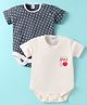 Ben Benny 100% Cotton Knit Half Sleeves Onesies with Stars & Text Print Pack of 2 - Cream & Charcoal Grey