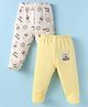Ben Benny 100% Cotton Knitted Full Length Bootie Leggings with Bear Print Pack of 2 - Cream & Light Yellow