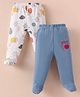 Ben Benny 100% Cotton Knit Full Length Footed Legging with Fruit Print Pack of 2 - White & Navy Blue