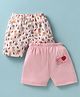 Ben Benny 100% Cotton Knit Above Knee Length Shorts with Bunny Carrot & Strawberry Print Pack of 2 - Pink & White