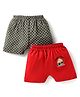 Ben Benny 100% Cotton Knit Above Knee Length Shorts with Cake & Polka Dots Print Pack of 2 - Red & Grey