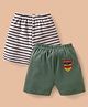 Ben Benny 100% Cotton Knit Above Knee Length Shorts with Text Print & Stripes  Pack of 2 - Olive Green & White