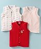 Ben Benny 100% Cotton Knit Sleeveless Front Open Jhablas with Ice Cream Sheep Print & Stripes Pack of 3 - Red White & Pink