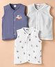 Ben Benny 100% Cotton Knit Sleeveless Front Open Jhablas with Bears Print & Stripes Pack of 3 - White & Navy Blue