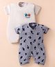 Ben Benny 100% Cotton Knit Half Sleeves Rompers with Birds & Popcorn Print Pack of 2 - Grey & Charcoal Grey