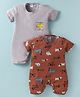 Ben Benny 100% Cotton Knit Half Sleeves Rompers with Animal & Melon Print Pack of 2 - Grey & Brown