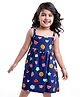 Babyhug Single Jersey Knit Singlet Frock with Floral & Heart Print Bow Applique - Navy Blue