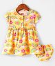 Babyhug Single Jersey Knit Half Sleeves Floral Printed Frock with Bloomer - Yellow