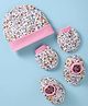 Ben Benny Interlock Knit Cap Mittens & Booties With Floral Print - Pink