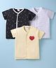 Ben Benny 100% Cotton Interlock Knit Half Sleeves Front Open Jhablas with Heart Print Pack of 3 - Black Cream and White