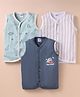Ben Benny 100% Cotton Interlock Knit Sleeveless Front Open Jhablas with Stripes & Dino Print Pack of 3 - Navy Blue