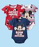Babyhug Disney Interlock Knit Half Sleeves Onesies with Mickey Mouse Graphics & Stripes Pack of 3 - White Red & Navy Blue