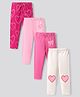 Bonfino 100% Cotton Knit Full Length Leggings with Hearts Print & Embroidery Pack of 4 - Pink & White