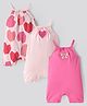 Bonfino 100% Cotton Knit Singlet Sleeves Rompers with Hearts Print & Embroidery Pack of 3 - Pink