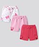 Bonfino 100% Cotton Knit Mid Thigh Shorts with Bow & Hearts Applique Pack of 3 - White Pink & Red