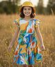 Pine Kids Rayon Woven Half Sleeves Printed Dress - Multicolor
