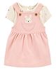 Carter's Knit Frock & Half Sleeves Inner Onesie With Bunny Patch & Print - Pink