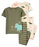 Carter's Knit Half Sleeves Co-ords Night Suits With Dino Print Pack of 2 - Olive Green & Peach