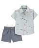 Carter's Cotton Knit Half Sleeves Shirt & Shorts Set with Nautical Print - White & Light Blue