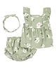 Carter's Knit Frill Sleeves Floral Printed Co-ords Top & Shorts Set with Headband - Light Green