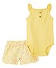 Carter's Cotton Knit Sleeveless Onesie & Shorts With Floral Print - Yellow