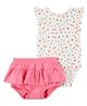 Carter's Knit Frill Sleeves Onesie with Bloomer & Floral Print - Pink & White