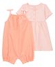 Carter's Knit Sleeveless Striped Romper With Frock & Bloomer - Peach & Pink
