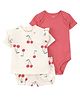 Carter's Knit Half Sleeves Cherry Printed Co-ords Top & Shorts Set with Onesie - White & Red